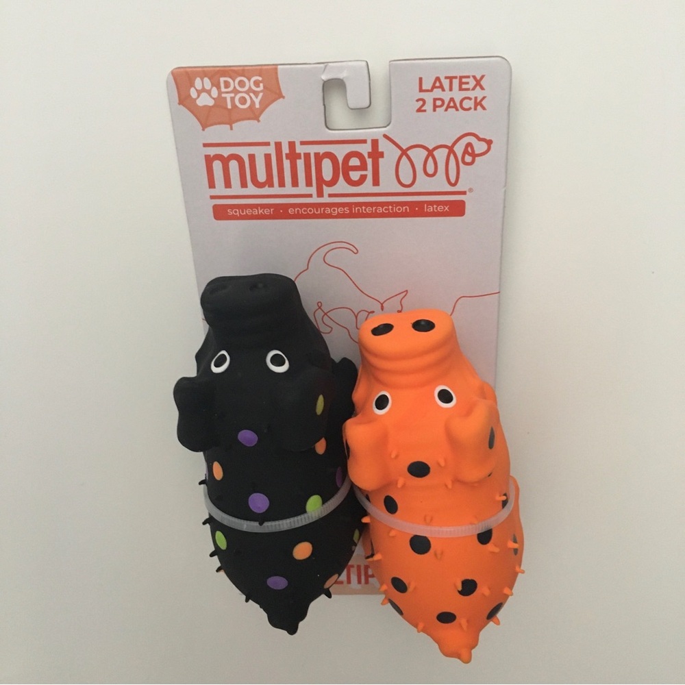 NEW (S) Dog Toy Mini Globlets 2 Latex Squeakers Orange and Black | Multipet